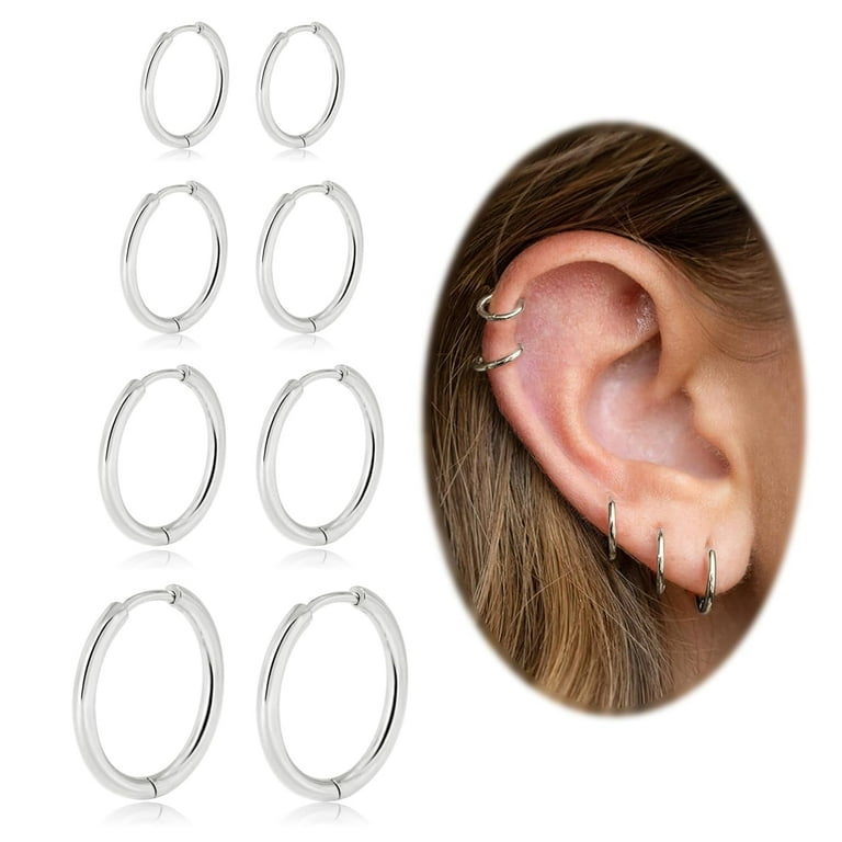 Pair of Surgical Steel Hoop Earrings with Blue Stripe Centre Pair of Surgical Steel Hoop Earrings with Blue Stripe Centre