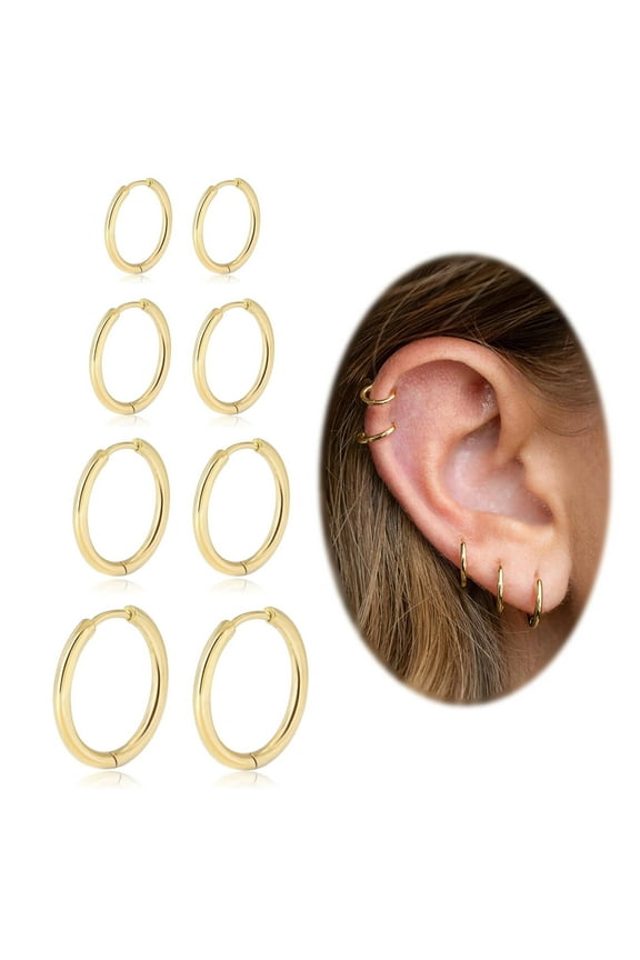 Small Hoop Earrings for Women Men Silver Huggie Hoop Earrings for Cartilage Helix Hypoallergenic Surgical Stainless Steel Earrings 6/8/10/12mm Thin Silver Hoops Set