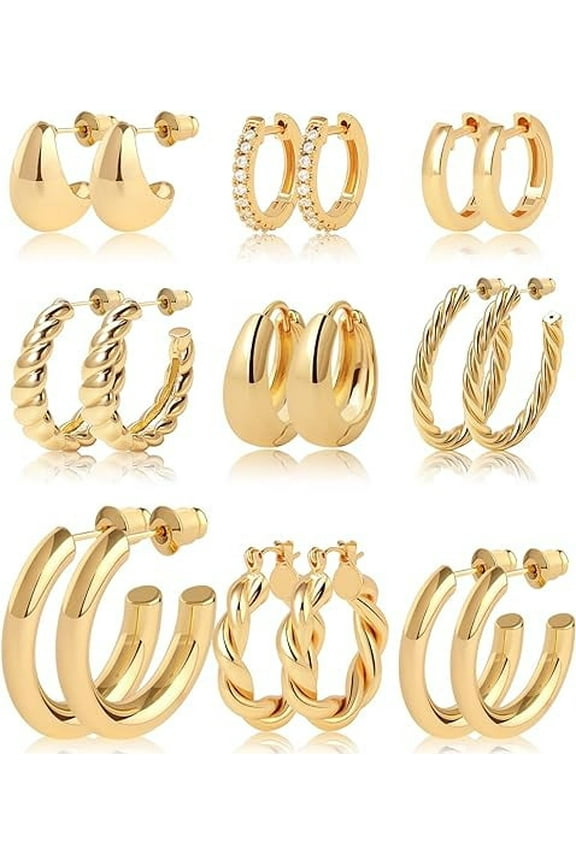 Small Hoop Earrings for Women 14K Gold Plated