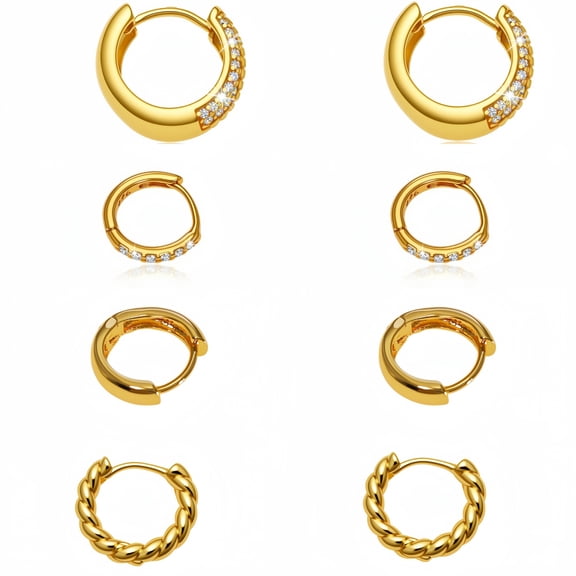 Small Hoop Earrings for Women,Zirconia Pave Gold Plating Earrings 4 Pairs for Woman Multiple Piercing Dainty Jewelry Gift
