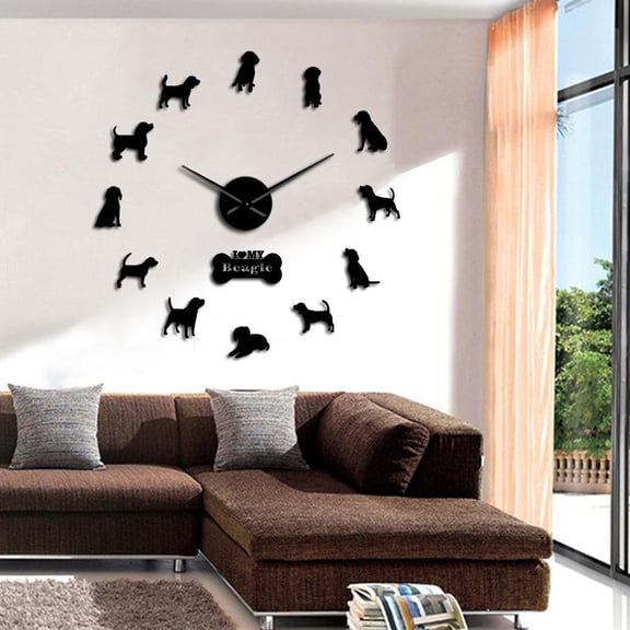 Small Hound Dog Breed English Beagle DIY Wall Art Decoration Giant Wall Clock Beagle Dog Pet Lovers Home Decor Modern Wall Clocks(Black,27inch)