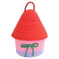 thumbnail image 1 of Small House Storage Bucket with Pink and Purple Base and Red Lid， House Shape Cotton Rope Woven Storage Basket with Lid Large Capacity Cute Bedroom Storage Toy Baskets Storages, 1 of 7