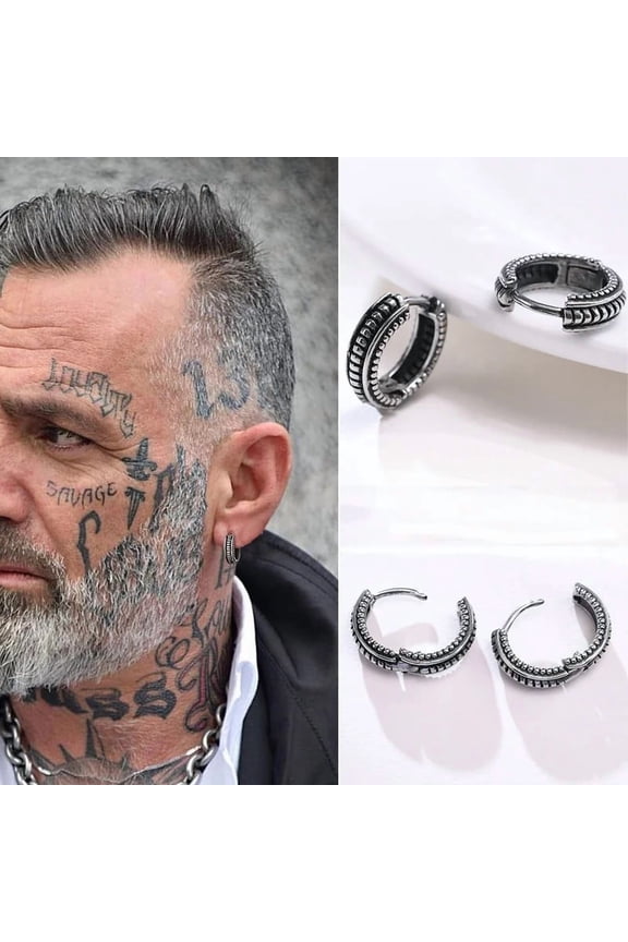 Small Huggie Hoop Earrings,Viking Thick Hoop Earrings,Mens Hoops Earring,14K White Gold Men Round Circle Shape Retro Jewelry