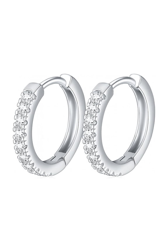 Small Huggie Hoop Earrings for Women 10mm White Gold Plated CZ Body Jewelry by Ginger Lyne Collection