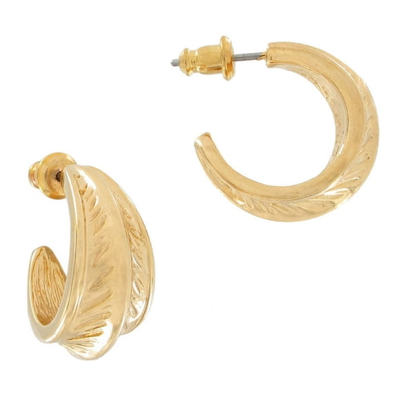 Small Huggie Hoop Gold Tone Leaf Design Pierced Earrings Ladies Adult Female Women