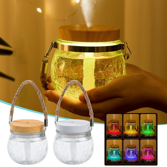 Small Humidifier Ice Flower Glass Humidifier Silent Aromatherapy Machine Night Light Clearance Under 10$!