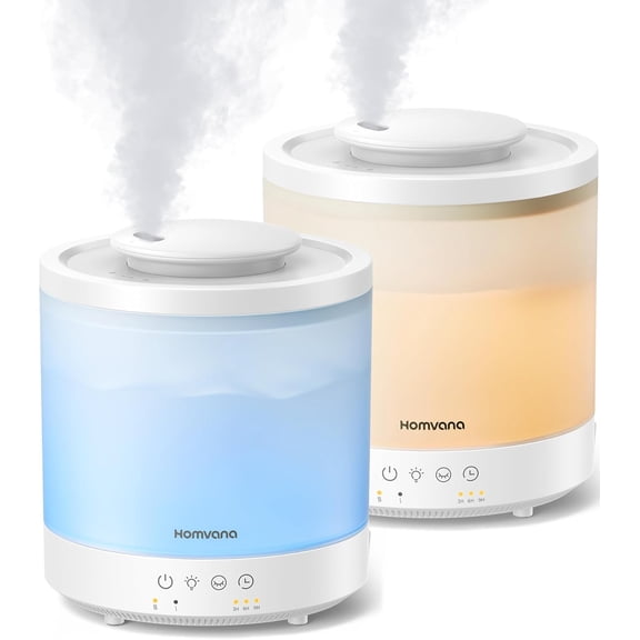 Small Humidifiers for Bedroom - 2 Packs 1.5L Cool Mist Top Fill Humidifier for Baby Nursery, Essential Oil Diffuser, 3 in 1 for Home Plants Offices and Grow Tents, 7 Color Lights, Ultrasonic
