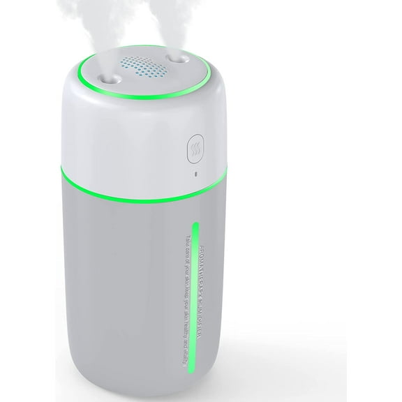 Small Humidifiers, Mini Humidifiers with Essential Oil Diffuser,2 Mist Ports, Whisper-Quiet Operation,Night Light Function, Waterless Auto-Off for Baby Bedroom Travel Office Home,500ml (Grey)