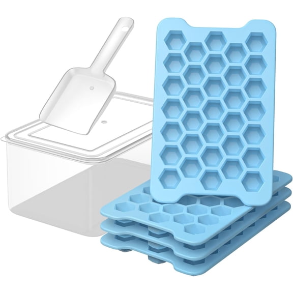 Small Ice Cube Tray for Freezer: Easy Release Ice Cube Maker - Plastic Stackable Cubed Ice Trays and Bin - Making Tiny Honeycomb Icecubes