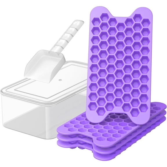 Small Ice Cube Tray for Freezer: Easy Release Ice Cube Maker - Stackable Cubed Ice Trays and Bin - Making Tiny Honeycomb Icecubes
