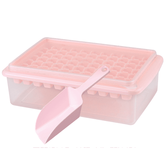 Small Ice Cube Tray with Lid and Bin,Comes with Ice Cube Bin,Scoop and Cover,BPA Free Stackable-Pink