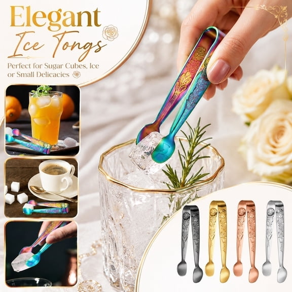 Small Ice Tongs Patterned Sugar Tongs 304 Stainless Steel Mini Food Server for Sugar Cubes Ice Blocks Baked Goods and Bar Counter Preparation Silver Tone Finish