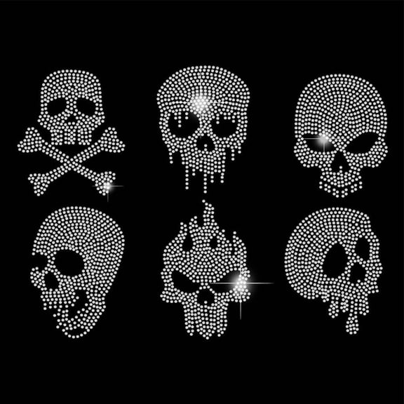 Small Icon Iron on Rhinestones Transfer T-Shirt Heat Transfer Designs Stickers Rhinestone Bling Decals for DIY Clothing Tote Bag DIY Art Craft Gifts 6pcs