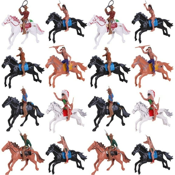 Small Indian Horse West Cowboy Model 16 Pcs Plastic Horse Riding Indians Figurines Toy Miniature Indians Figures for Children