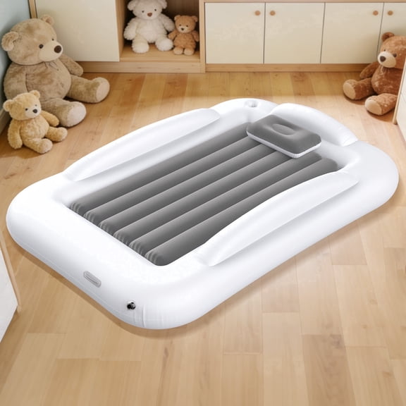 53 inch Small Inflatable Travel Bed with 3-Sided Safety Bumpers, Portable Lightweight Air Mattress, 1 Set, Gray and White