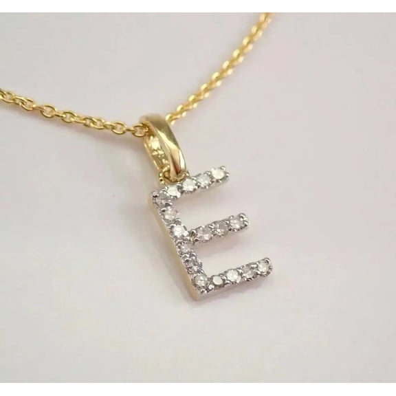 Small Initial E"Letter Pendant 14K Yellow Gold Plated Silver 2Ct Round Lab Created VVS1/D Diamond