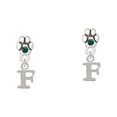 thumbnail image 1 of Small Initial - F - Green Crystal Paw Earrings, 1 of 1