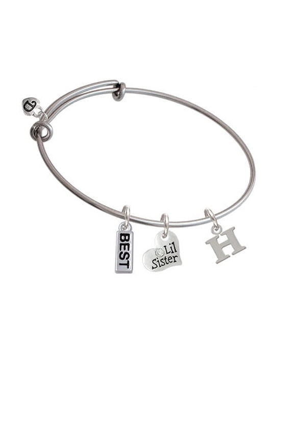 Small Initial - H - Lil Sister Heart Expandable Bangle Bracelet