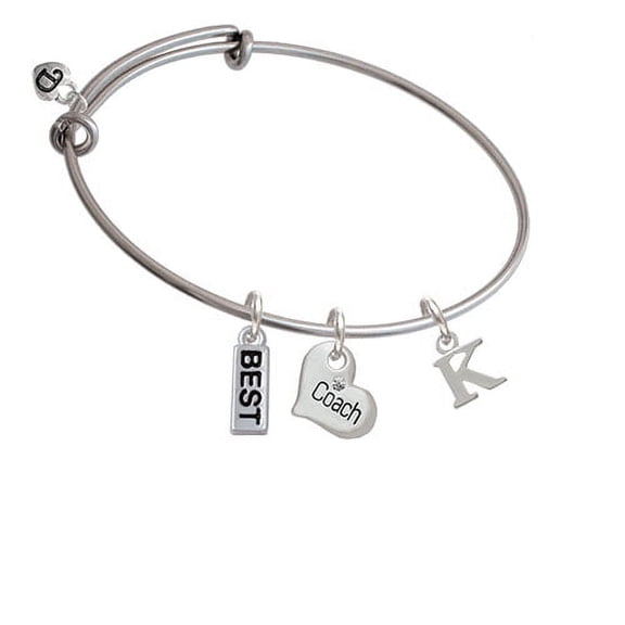 Small Initial - K - Coach Heart Expandable Bangle Bracelet