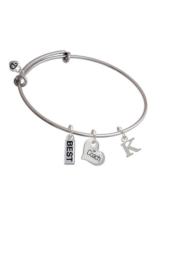 Small Initial - K - Coach Heart Expandable Bangle Bracelet