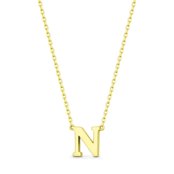 Small Initial Letter "N" Pendant & Chain Necklace in Solid 14k Rose, White, & Yellow Gold