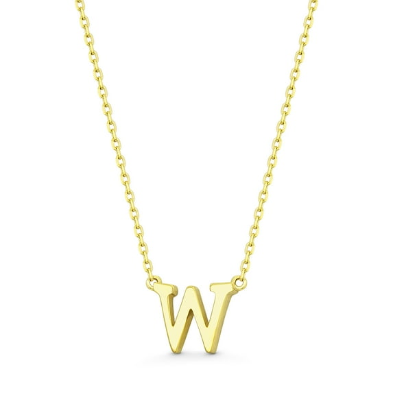 Small Initial Letter "W" Pendant & Chain Necklace in Solid 14k Rose, White, & Yellow Gold