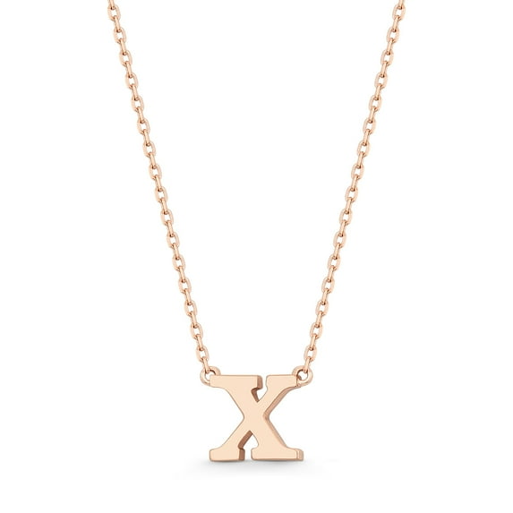 Small Initial Letter "X" Pendant & Chain Necklace in Solid 14k Rose, White, & Yellow Gold