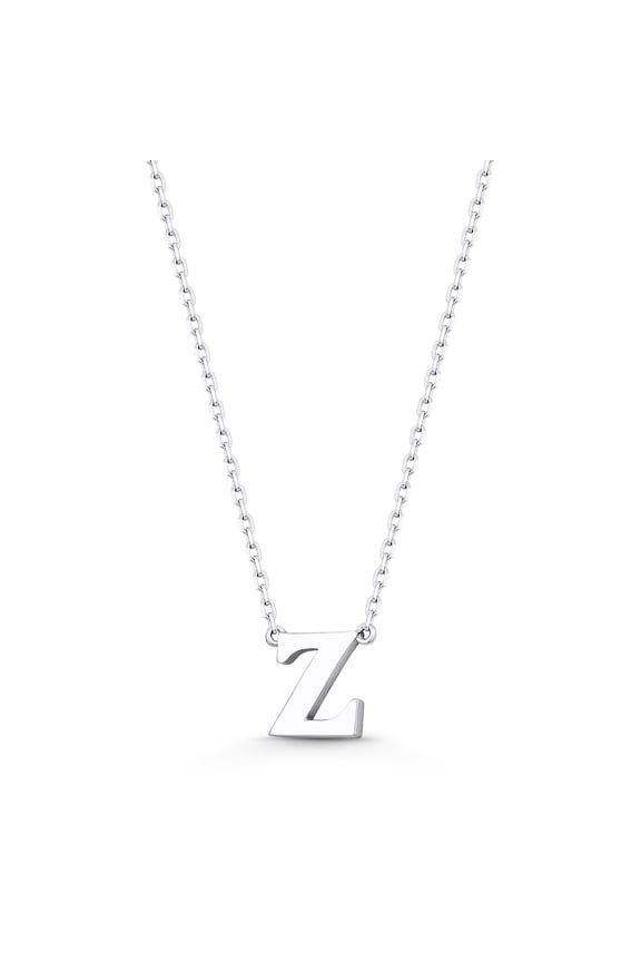 Small Initial Letter "Z" Pendant & Chain Necklace in Solid 14k Rose, White, & Yellow Gold