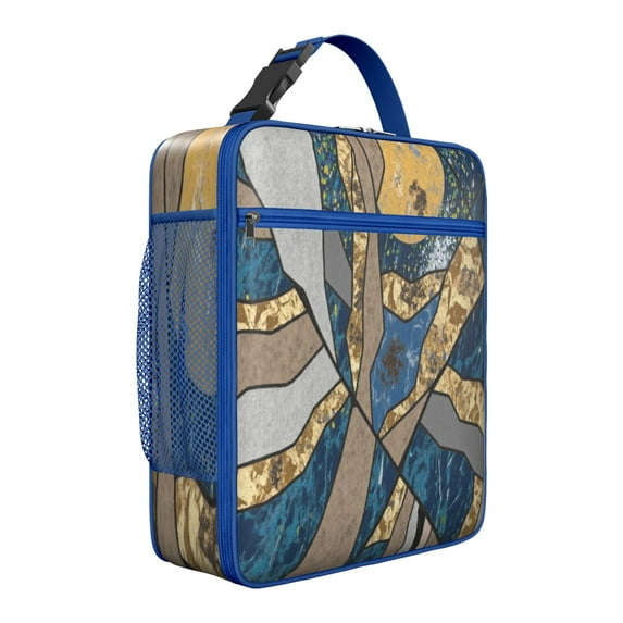 Small Insulated Lunch Bag with Handle, Meal Bag for Travelers Leakproof Waterproof Lunch Tote for Business Trips Beach Outings Marble Modern Geometric Flowers Abstract