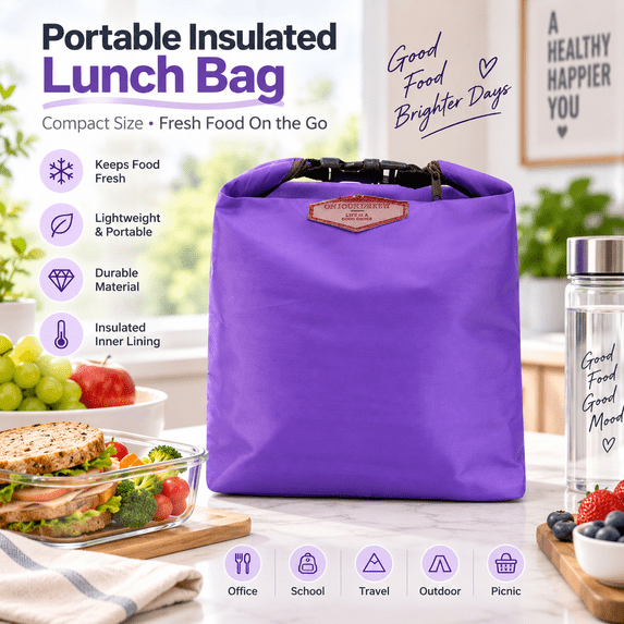 Small Insulated Lunch Bag - Zip Closure Mini Cool Box, Reusable Shopping Bag for Work and Outdoor Picnics, Dual-purpose Insulated Cooler Bag for Food and Drinks, 8.3*3*9.8in, Purple