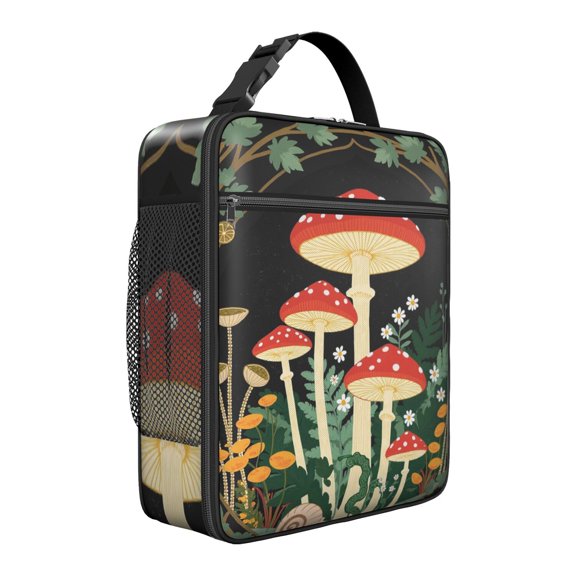 Small Insulated Lunch Bag with Handle, Meal Bag for Women Men Keeps Food Hot/Cold Lunch Tote for Work Picnic Camping Mushroom