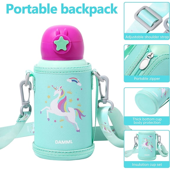 17 OZ Stainless Steel Cold & Hot Bottle, Water Bottle for Children and Adults with School Travel Office Handle,Green