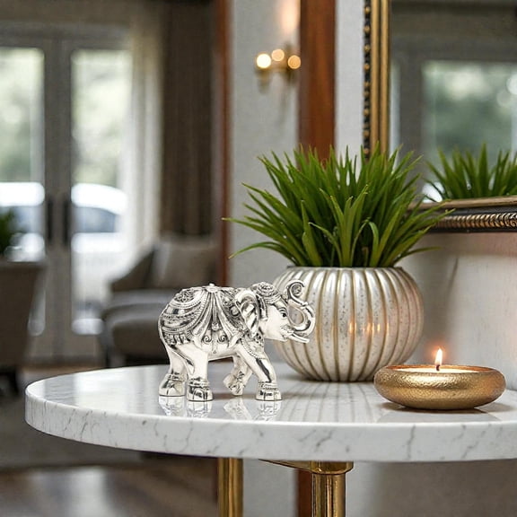 Small Intricately Handcrafted Silver-Plated Royal Elephant Table Accent Item