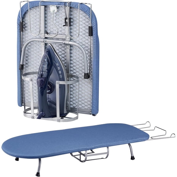 Small Ironing Board, Foldable Table Top Ompact Portable Mini Ironing Board w/Iron Rest, Set for Dorm Rooms, RVs, Travel Apartments Space-Saving and Easy to Store Blue