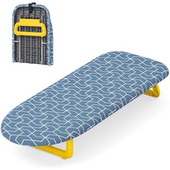 Small Ironing Board Tabletop, Foldable Mini Ironing Board, Table top Ironing Boards Small with Hanging Rope, Compact Portable Ironing Boards Save Space, Iron Board 32x12, Iron Table Stand Dark Blue