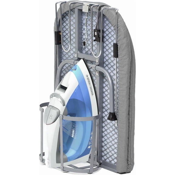 Small Ironing Board with Iron Holder, Countertop Mini Ironing Board Tabletop with Non-Slip Feet, Travel Foldable Iron Table for Small Space, Grey