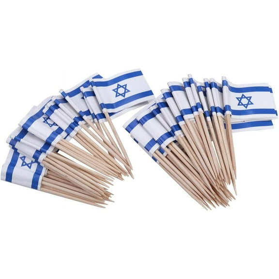 Small Israel Flag Cupcake Decorating 100 Pcs Flag Picks Israel Flag Toothpicks Cupcake Topper Flags Wooden Flag Pick Sticks National Day Decors Pizza Toppings Hand Held Flags