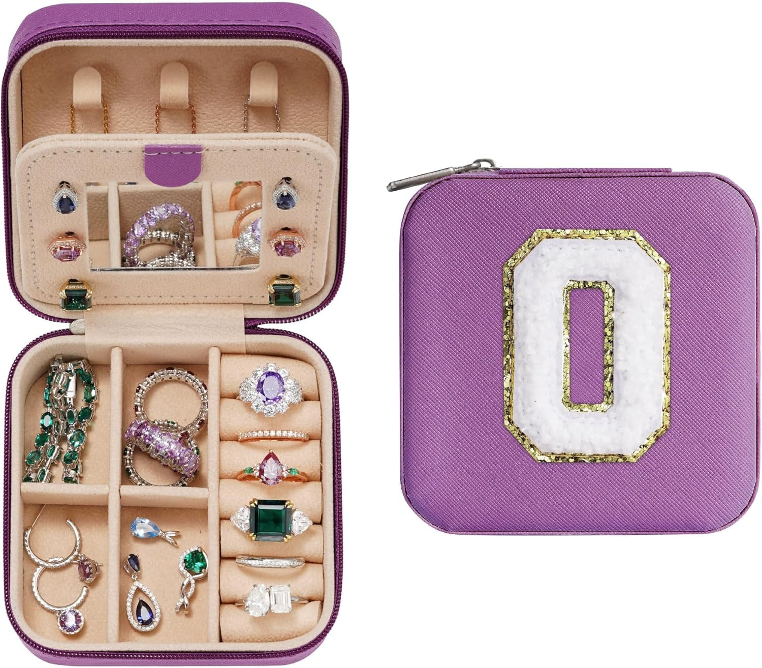 Small Jewelry Box For Girls, Travel Initial Jewelry Box For Girls | Small Jewelry Organizer Box | Travel Jewelry Case Jewelry Box Organizer | Mini Travel Jewelry Box - Letter O, Purple[Z1]