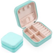 Small Jewelry Box, Portable Jewelry Box Organizer PU Leather Mini Travel Jewelry Storage Case for Rings Earrings Necklace Bracelets Jewelry Gift for Women Girls Blue