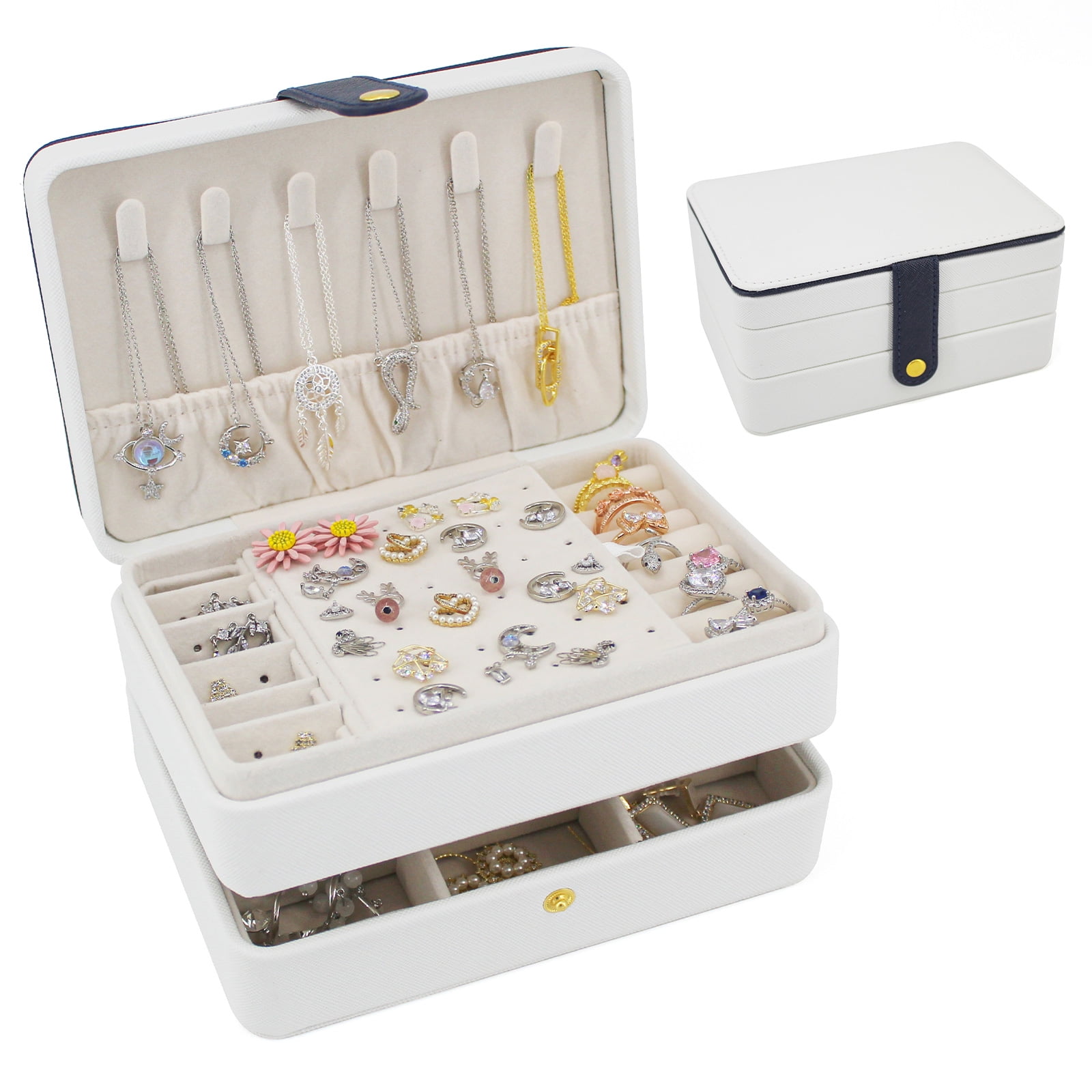 Small Jewelry Box-Mini Jewelry case Double Layer Travel Jewelry Organizer  for Women,Anti tarnish jewelry box for Rings Earrings Necklace,Gifts for  Girls (white): Buy Online at Best Price in UAE 