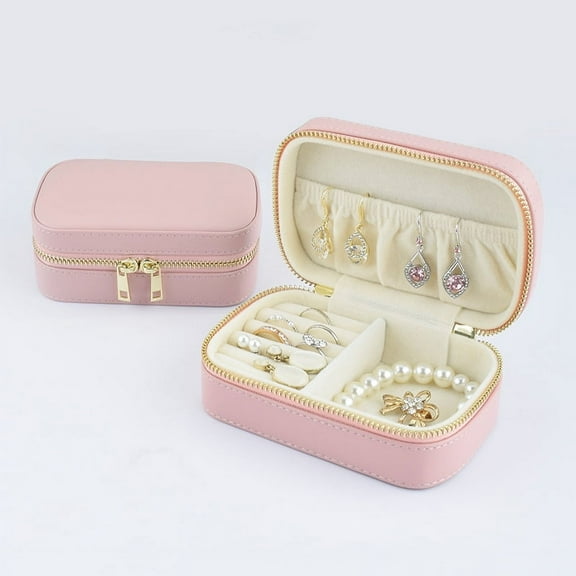 Small Jewelry Box for Women Girls, PU Leather Travel Jewelry Organizer Case, Portable Jewellery Storage Holder Display for Ring Earrings Necklace Bracelet Bangle Watch