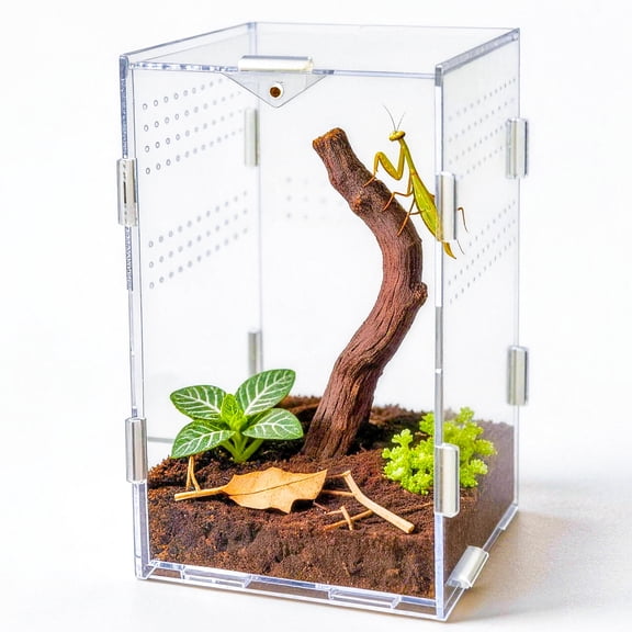 Small Jumping Spider Enclosure, Spider Cage & Acrylic Terrarium for Spider - Magnetic Lock Spider Habitat, Tarantula Enclosure Mantis Enclosure Frog Enclosure Insect Enclosure, 4.7×4.7×7.9 Inch