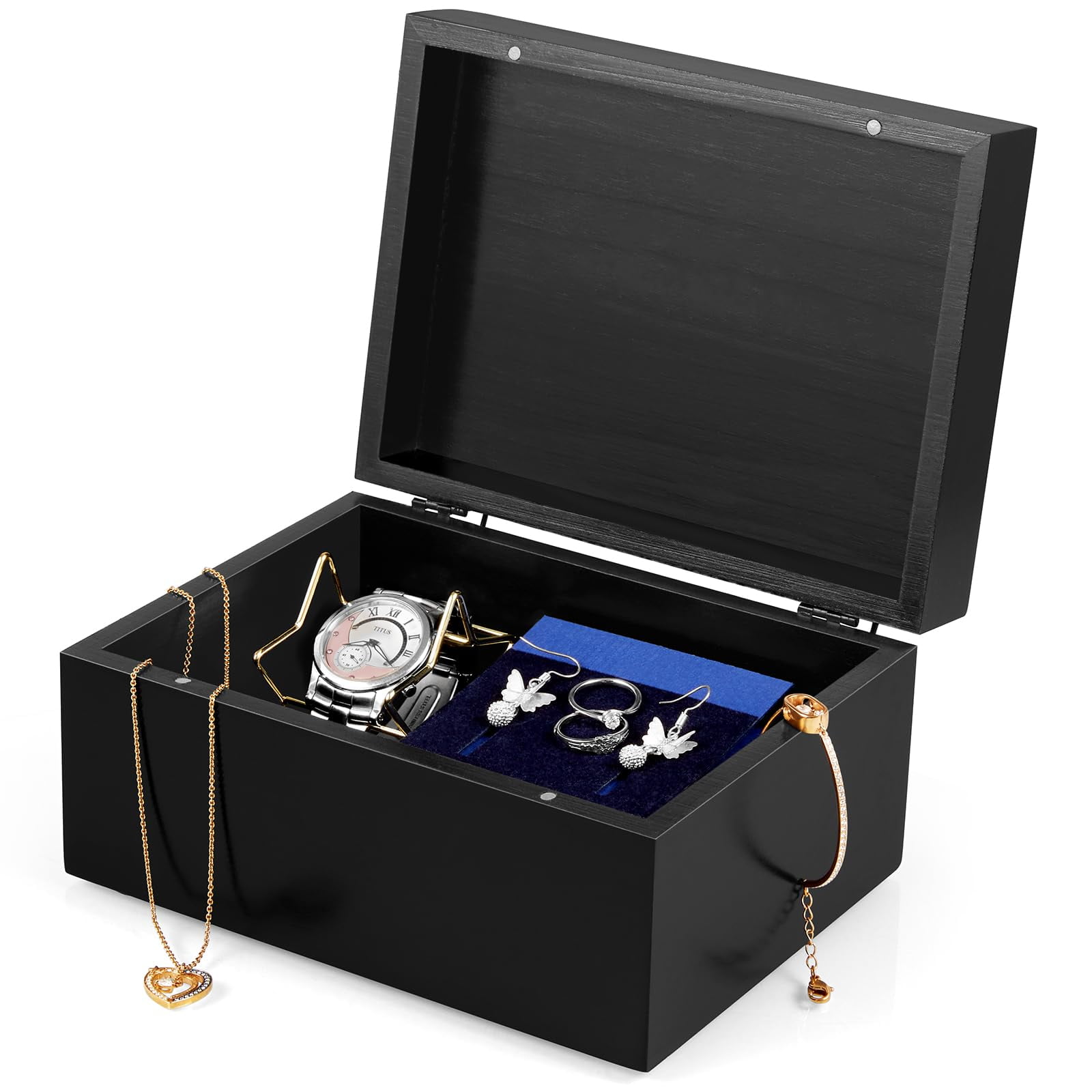 Small Keepsake Box  Black Wood Memory With Hinged Lids Wooden Storage 3x5 4x6 Decorative Card Bridal Shower Gifts