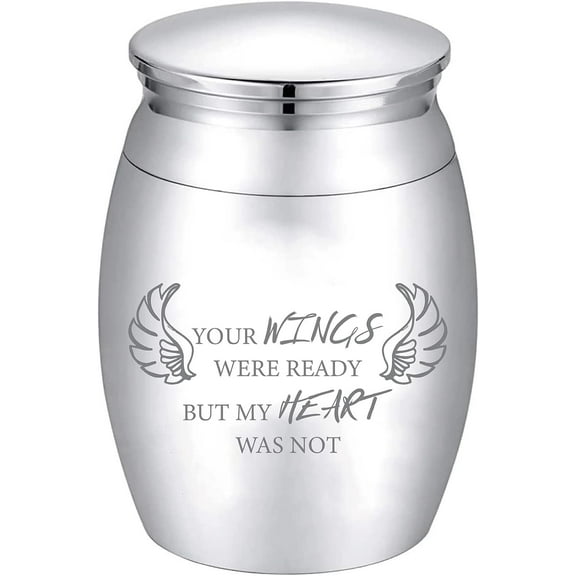 Small Keepsake Urn for DIY Dad Human or Pet Ashes Memorial Mini Urns Metal Modern Extra Small Ashes Holder Cremation Container 1.18x1.57inch Silver - Your Wings were Ready but My Heart was Not