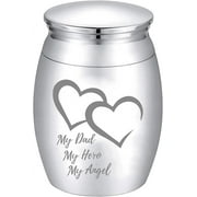 Small Keepsake Urn Mini Cremation Urns Ashes Holder Heart Miniature Burial Funeral Container Jar Engraving Stainless Steel for Family Memorial Silver 1.57x1.18Inch-My Dad My Hero My Angel