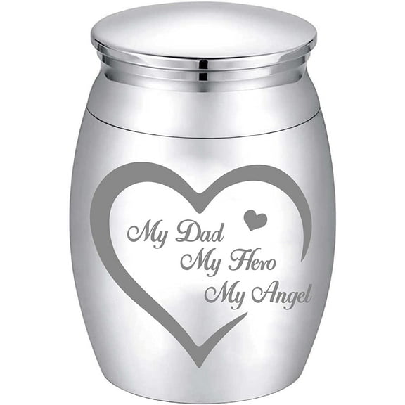 Small Keepsake Urns Memorial Ashes Mini Cremation Urns Miniature Burial Funeral Urns Container Jar for Sharing Ashes 1.18x1.57inch Sliver-My Dad My Hero My Angel DIY