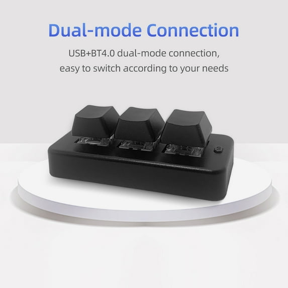 Small Keyboard Customized MK321BT 3-key Mini Customized Keyboard with Mechanical Blue Switch USB+BT Dual-mode Connection for Office Game Multimedia Black
