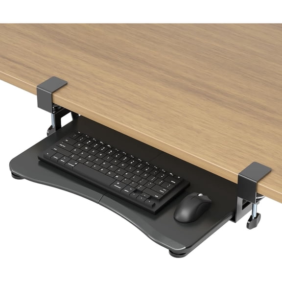 Small Keyboard Tray Under Desk Pull Out with C Clamp Mount, Computer Keyboard & Mouse Tray, 20 (24.2 Including Clamps) x 11.8 inch Slide-Out Platform Computer Drawer for Typing, Black,