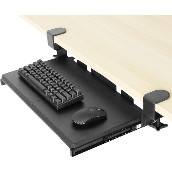 Small Keyboard Tray, Under Desk Pull Out with Extra Sturdy C Clamp Mount System, 20 Inches (26 Inches Including The Clamps) x 11 Inches Slide-Out Platform Computer Drawer for Typing, Black,