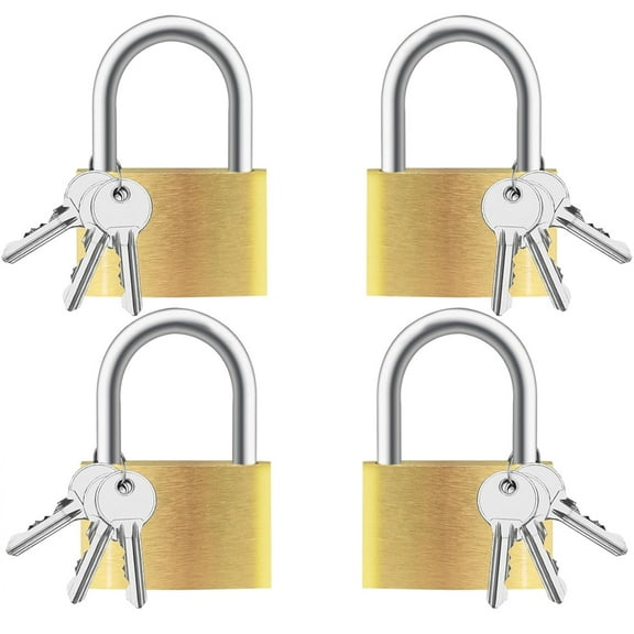 Small Keyed Padlocks,4 Pcs 30mm Solid Brass Padlock with Same Keys 12 Pcs,Happon Solid Brass Padlock with Key for Gate, Gym Locker, Tool Box
